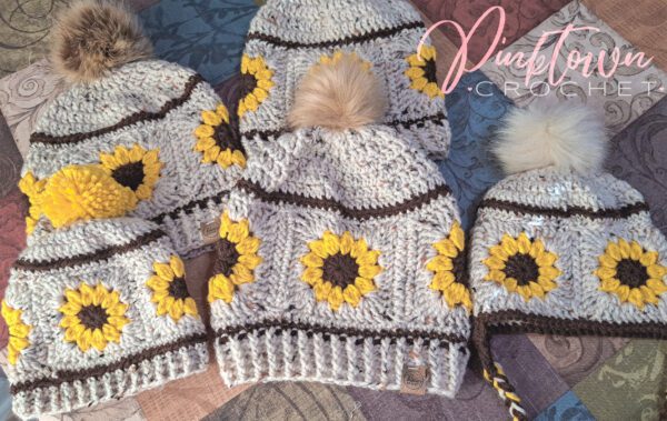 Rustic Sunflower Crochet Hats - Adult, Teen, Child, Infant sizes