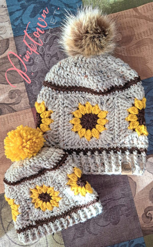 Rustic Sunflower Crochet Hats - Mommy-n-Me