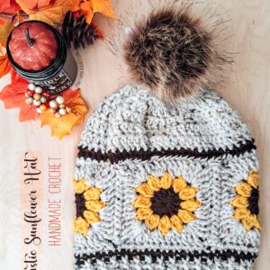 Sunflower Crochet Beanie Hat - Handmade Hippy