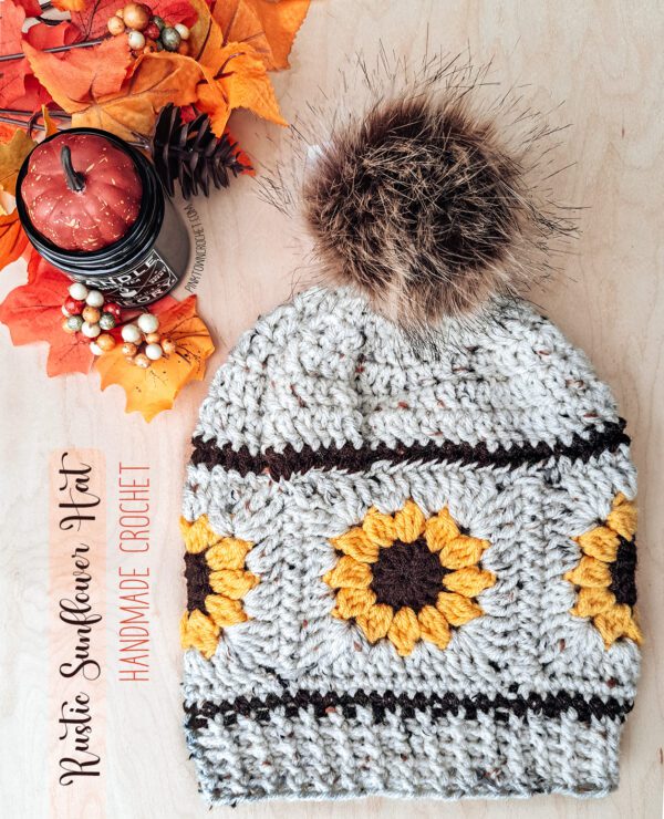 Sunflower Crochet Beanie Hat - Handmade Hippy